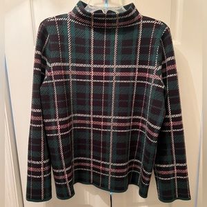 Shimmer Plaid Mock Turtleneck in Dark Spruce.  Large.  Like New Condition